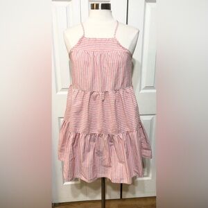 AE High Neck Poplin Halter Mini Dress coral & White Stripe Size Ladies Medium